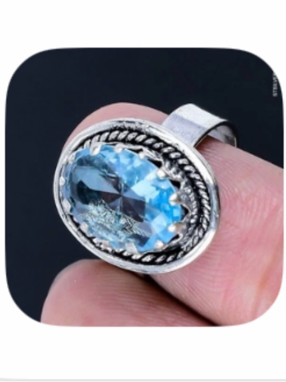 Beautiful Faceted, 925 marked, Blue Topaz ring size 7